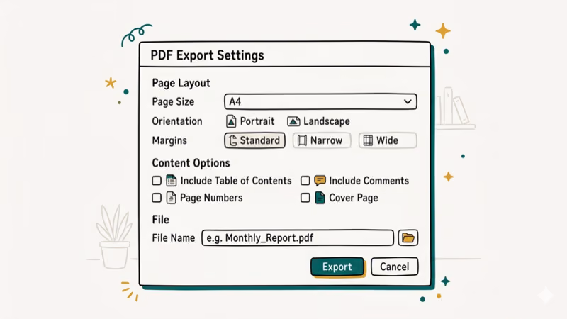 Illustration showing settings for convert odt to pdf