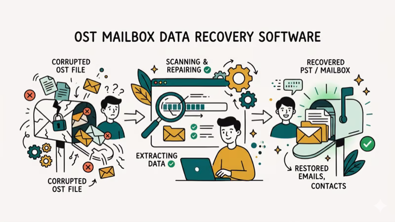 Illustration showing recovery for convert ost to pst