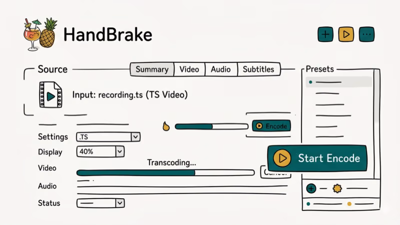 Illustration showing handbrake for convert ts to avi