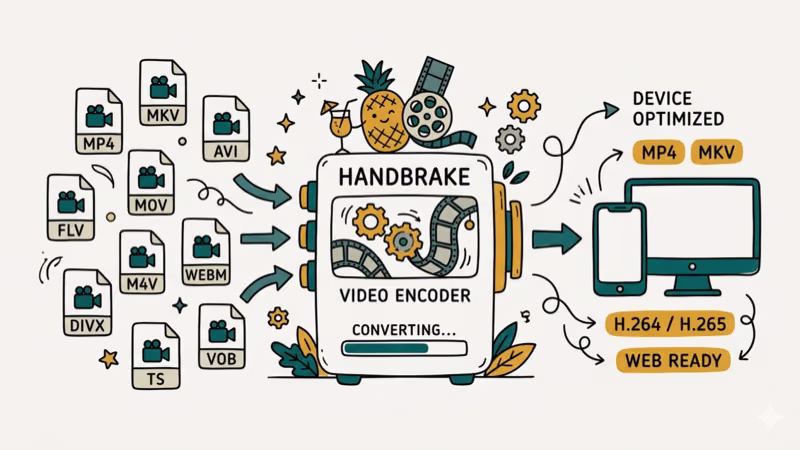 Illustration showing handbrake for convert video to mp4