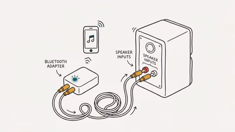 Illustration of bluetooth adapter for convert wired speakers to wireless