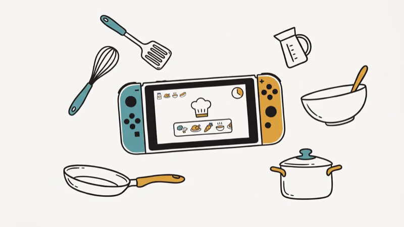Illustration of gameplay for cooking games switch