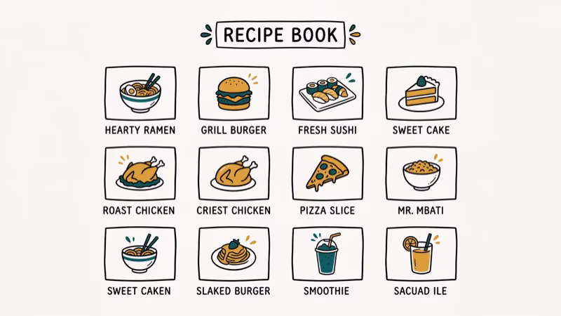 Illustration of recipe menu for cooking games switch