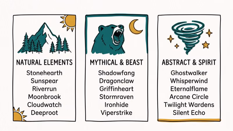 Illustration of name categories for cool clan names for cod and coc