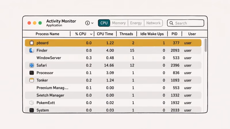 Illustration of activity monitor for copy and paste not working on mac