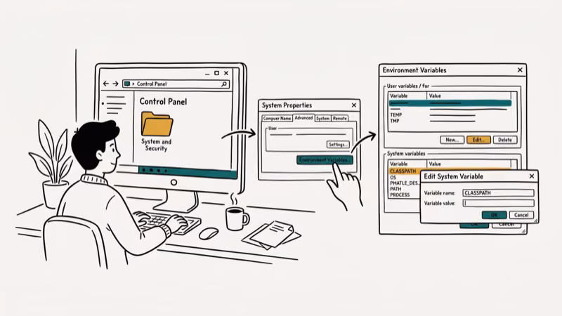 Illustration of classpath env for could not find or load main class