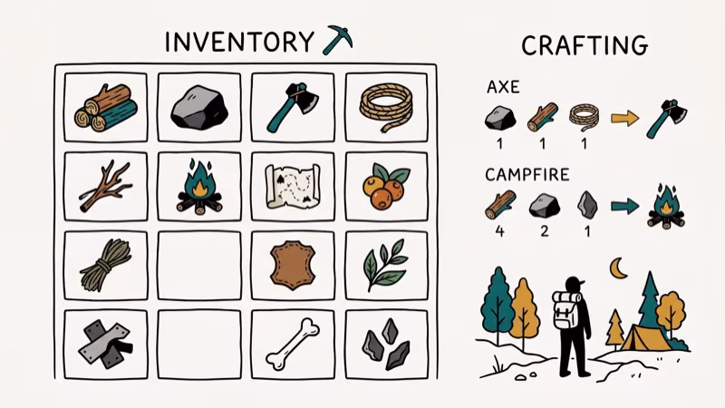 Illustration of inventory for crafting survival games ps4