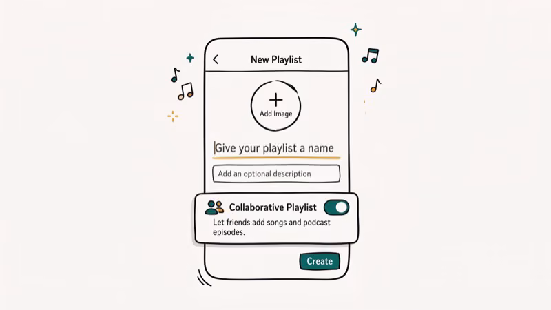 Illustration of create playlist for create share a spotify collaborative playlist with friends