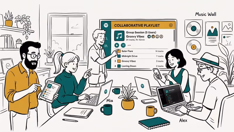 Illustration of joint editing for create share a spotify collaborative playlist with friends