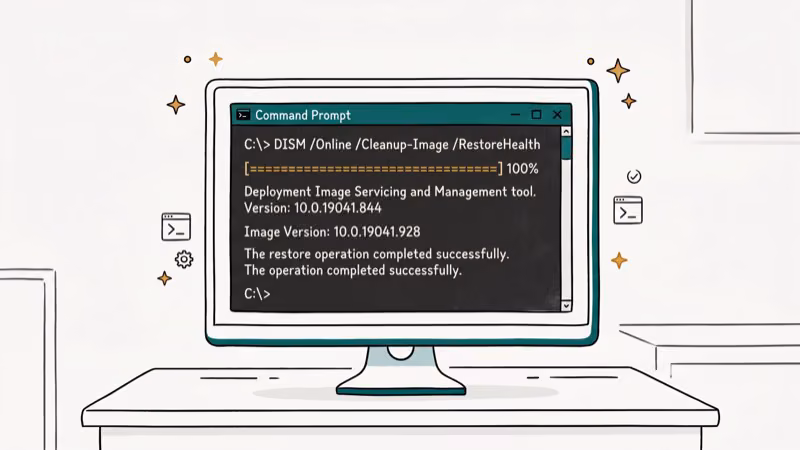 Illustration of dism command for critical_process_died