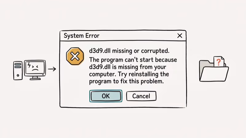 Illustration of dll error for d3d9 dll