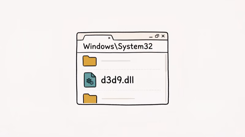 Illustration of system32 folder for d3d9 dll