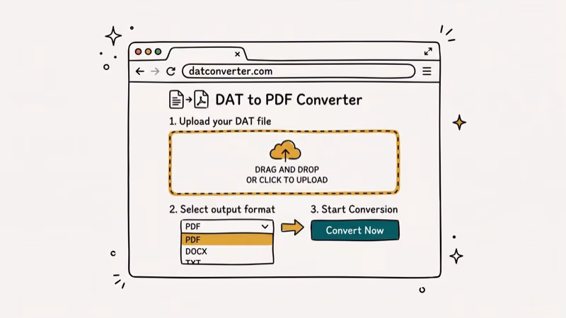 Illustration of online tool for dat file converter
