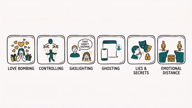 Illustration of red flags for dating advice for women