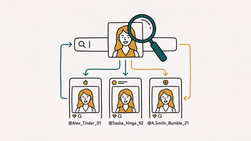 Illustration of reverse image for dating profile search