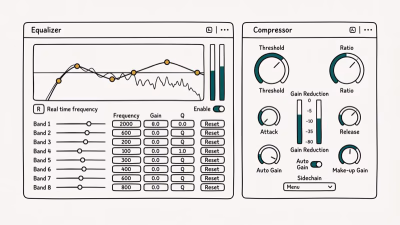 Illustration of eq compressor for davinci resolve audio