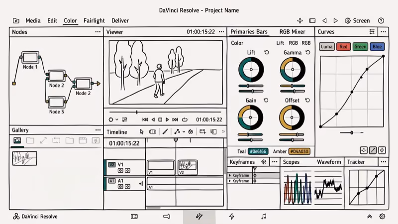 Illustration of davinci ui for davinci resolve vs premiere pro