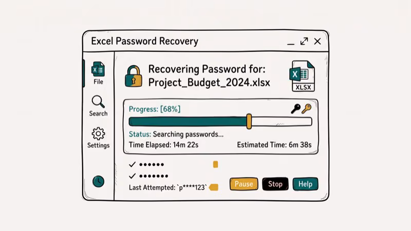Illustration of recovery tool for decrypt excel file