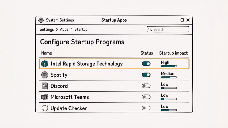 Illustration of startup programs for delayed launcher