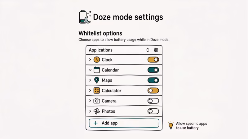 Illustration of doze mode for delayed notifications android