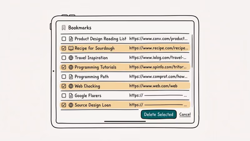 Illustration of batch delete for delete bookmarks on iphone ipad