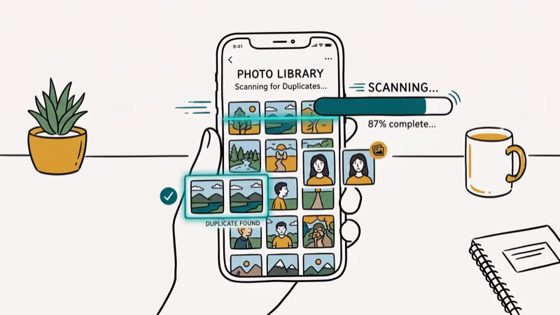 Illustration of duplicate scan for delete duplicate photos on ipad air ipad mini in ios 7