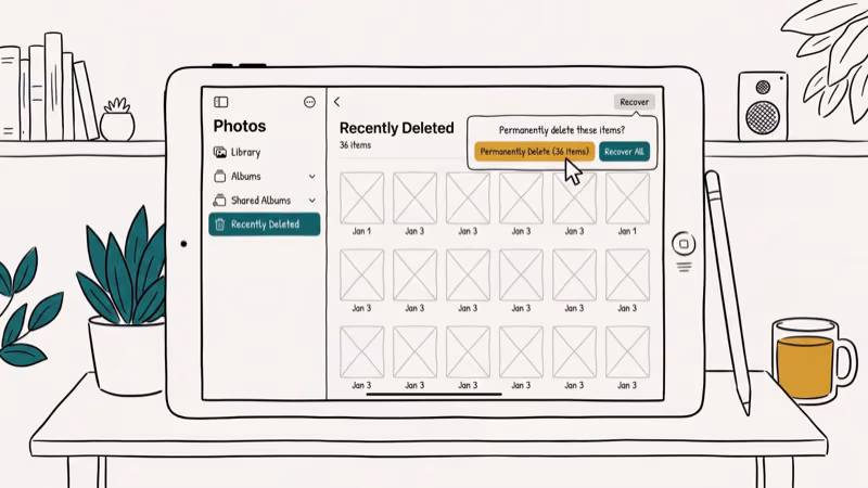 Illustration of recently deleted for delete duplicate photos on ipad air ipad mini in ios 7