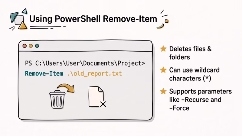 Illustration of powershell for delete files with command