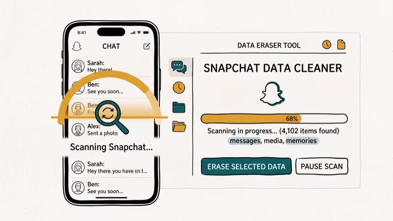 Illustration of data eraser for delete snapchat messages by snap history eraser