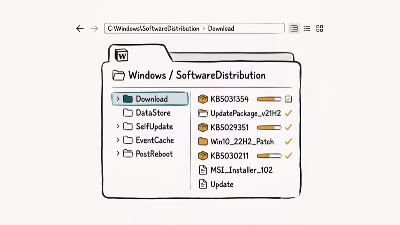 Illustration of softdist folder for delete windows update files completely