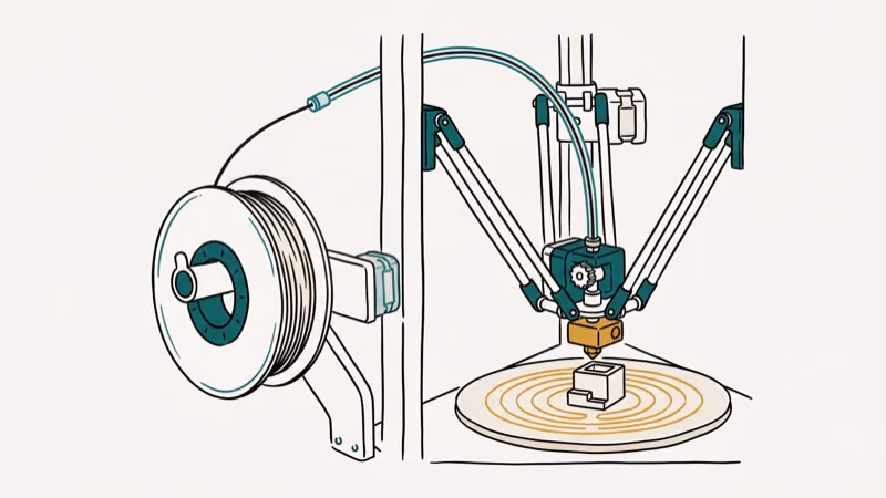 Illustration of filament feed for delta 3d printer