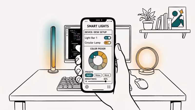 Illustration of controller app for desk with led lights