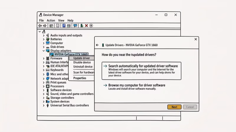 Illustration of gpu driver for desktop window manager high cpu