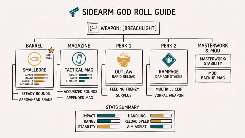 Illustration of god roll perks for destiny 2 best sidearm