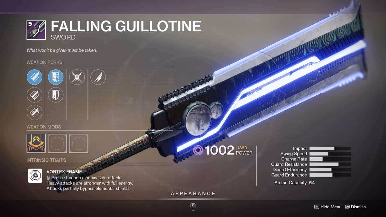 Destiny 2 Falling Guillotine God Roll (PvE)