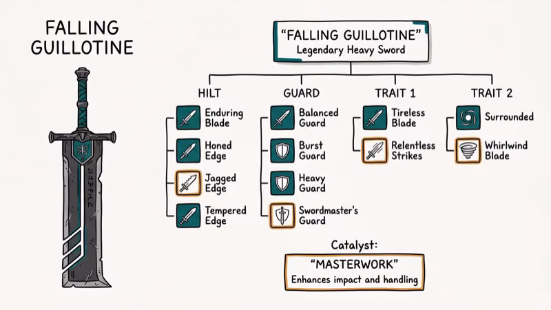 Illustration of sword perks for destiny 2 falling guillotine god roll