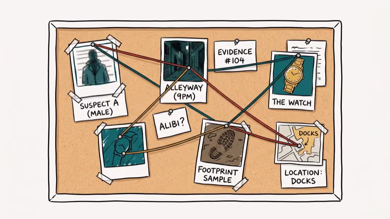 Illustration of evidence board for detective games ps4