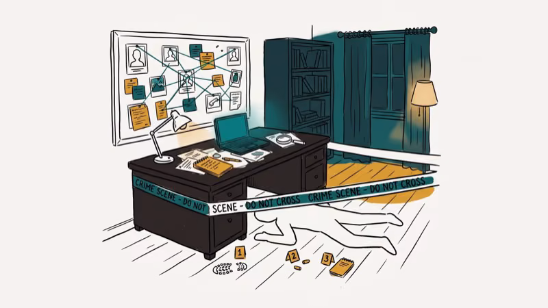 Illustration of mystery scene for detective games ps4