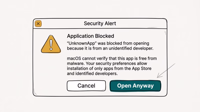 Illustration of allow anyway for disable gatekeeper