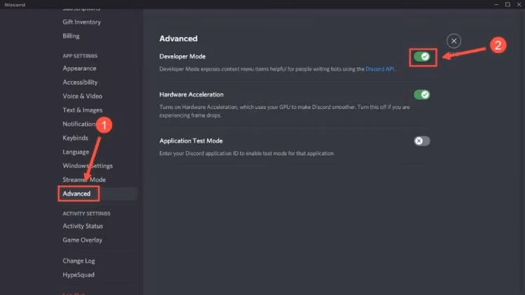 Enable Developer Mode on Discord