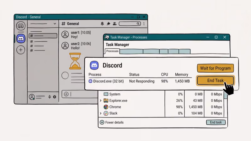 Illustration of force close for discord not opening