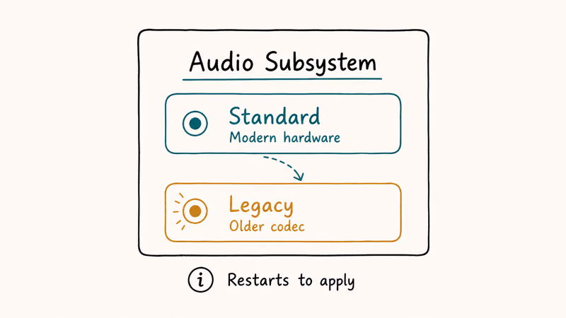 Discord audio subsystem setting switching from Standard to Legacy for older sound hardware routing