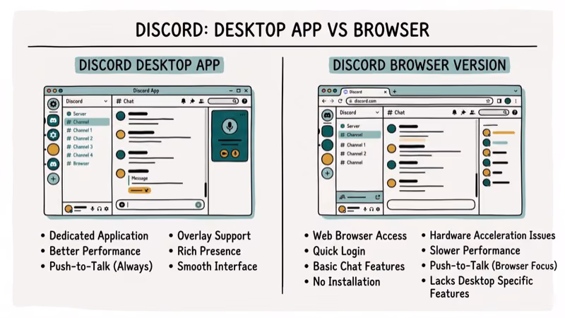 Illustration of browser vs app for discord stream no sound