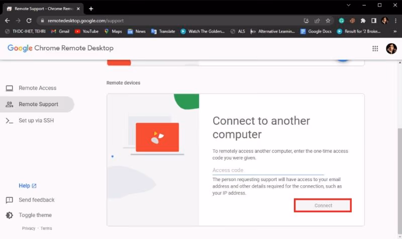 Connect to another computer