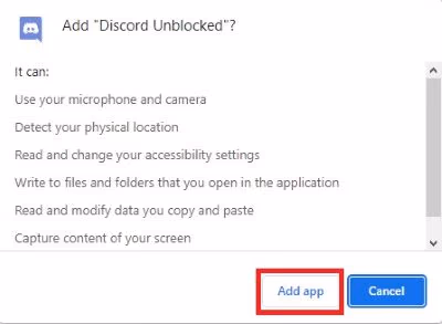 Confirm to Add Discord Unblocked