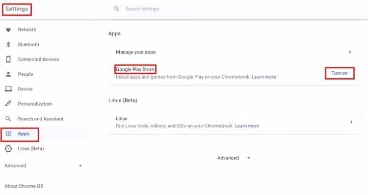 Turn on Google Play Store
