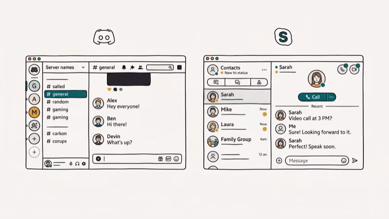 Illustration of interface compare for discord vs skype