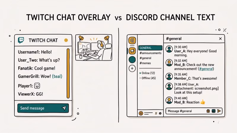 Illustration of chat interface for discord vs twitch