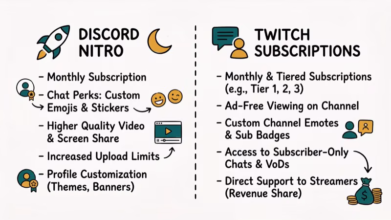 Illustration of monetization for discord vs twitch