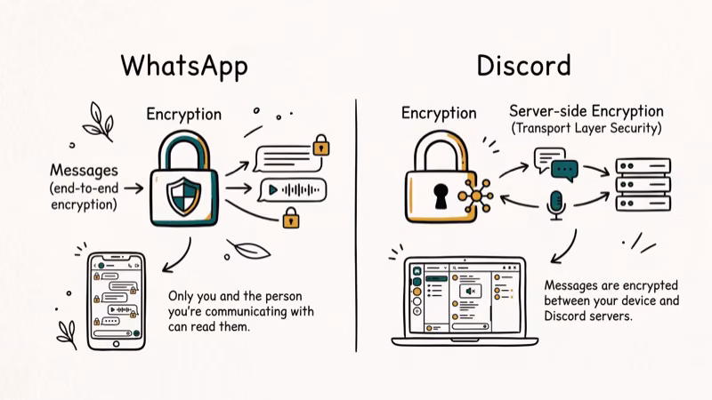 Illustration of encryption pill for discord vs whatsapp